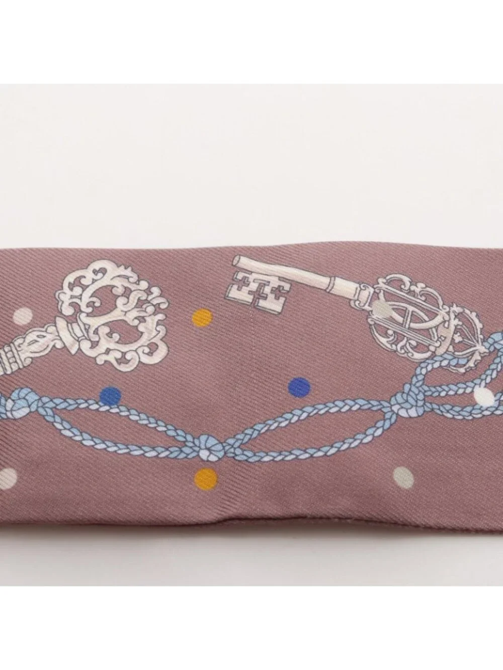 ★SOLD★ Hermes Scarf Twill les Cles a Pois Ribbon Brown Glace Silk - Picture 6 of 6